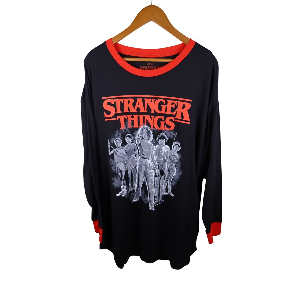 Netflix Stranger Things Long Sleeve Graphic T-Shirt Black Red Large Excellent